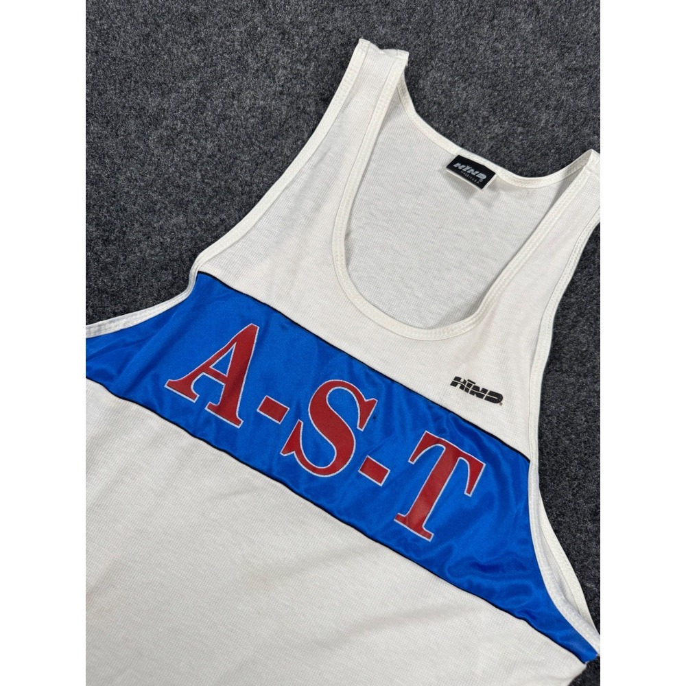 Vintage HIND A.S.T. Athletic Tank Top White Blue Red USA Made Men's XL